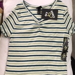Shirt short sleeve green and white stripe. Art Class size 7/8 M girls new w/tag